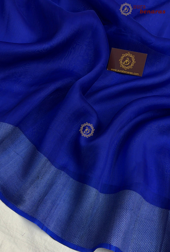 Royal Blue Kora Silk Saree | Aura Benaras