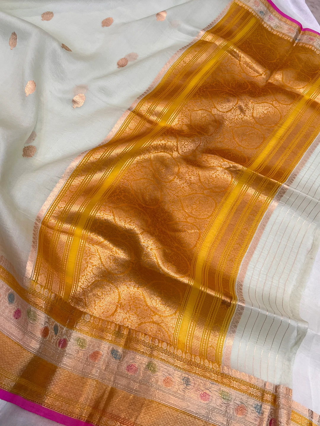 Pani Pista Green Pure Kora Silk Handloom Banarasi Saree