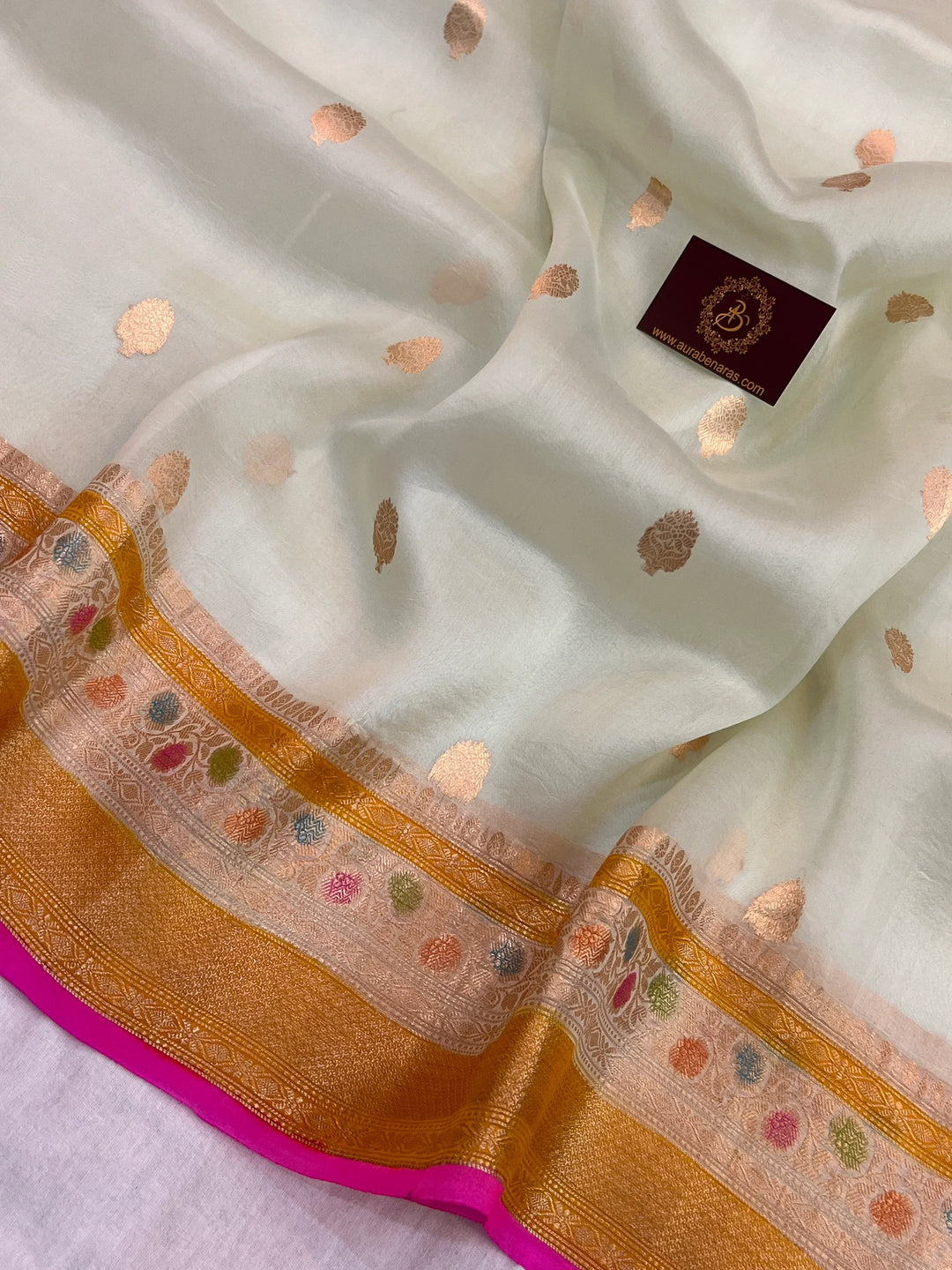 Pani Pista Green Pure Kora Silk Handloom Banarasi Saree