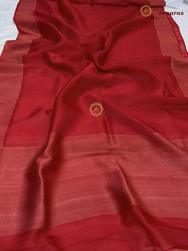 Deep Red Kora Silk Saree | Aura Benaras