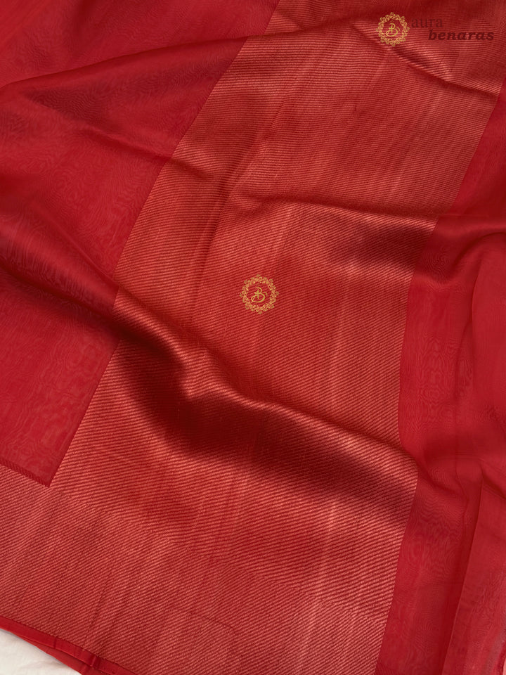 Deep Red Kora Silk Saree | Aura Benaras