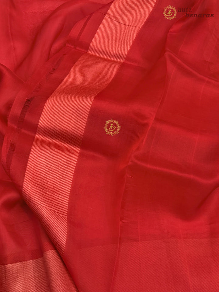 Deep Red Kora Silk Saree | Aura Benaras