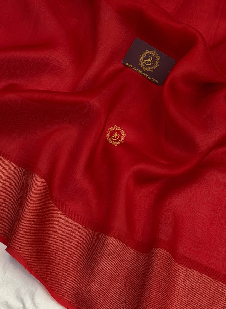 Deep Red Kora Silk Saree | Aura Benaras