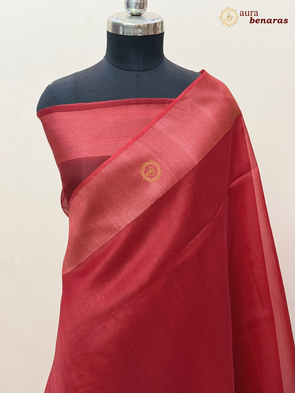 Deep Red Kora Silk Saree | Aura Benaras