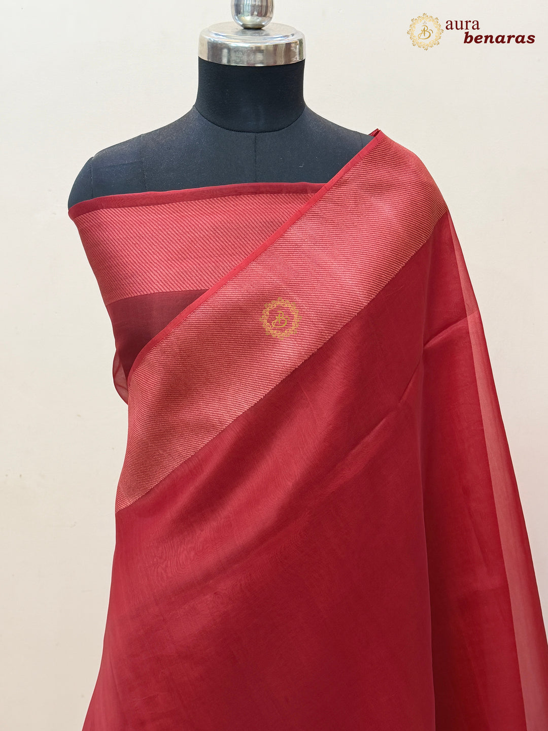 Deep Red Kora Silk Saree | Aura Benaras