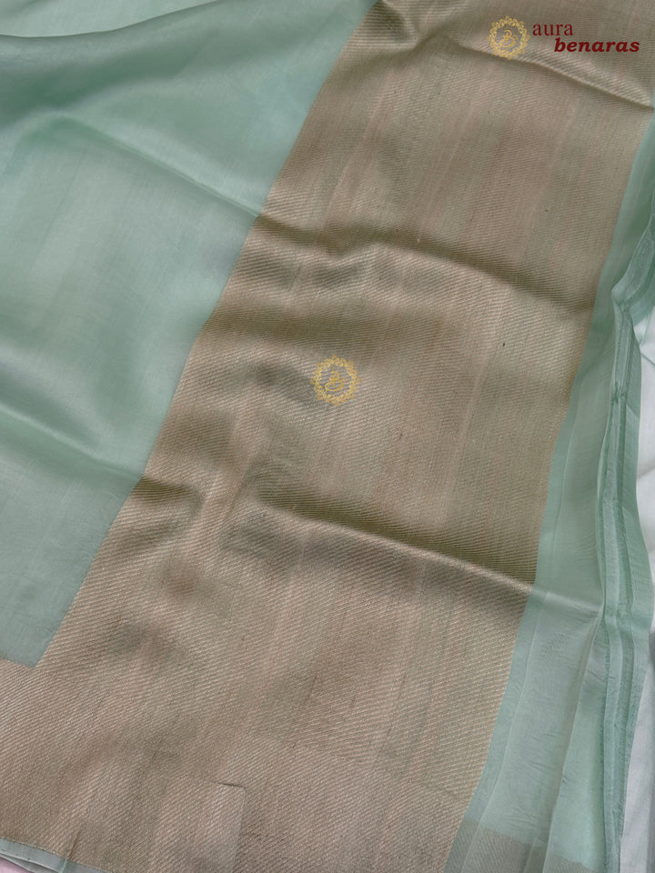 Pastel Mint Green Kora Silk Saree | Aura Benaras