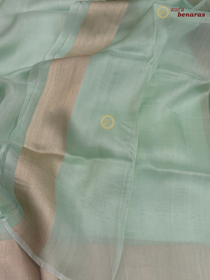Pastel Mint Green Kora Silk Saree | Aura Benaras