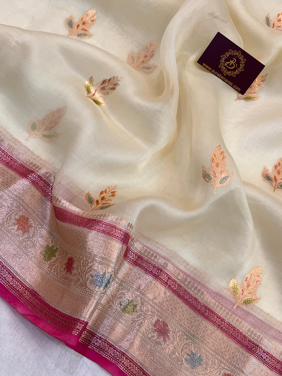 Off White Pure Kora Silk Handloom Banarasi Saree