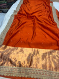 Orange Pure Banarasi Handloom Silk Saree - Aura Benaras