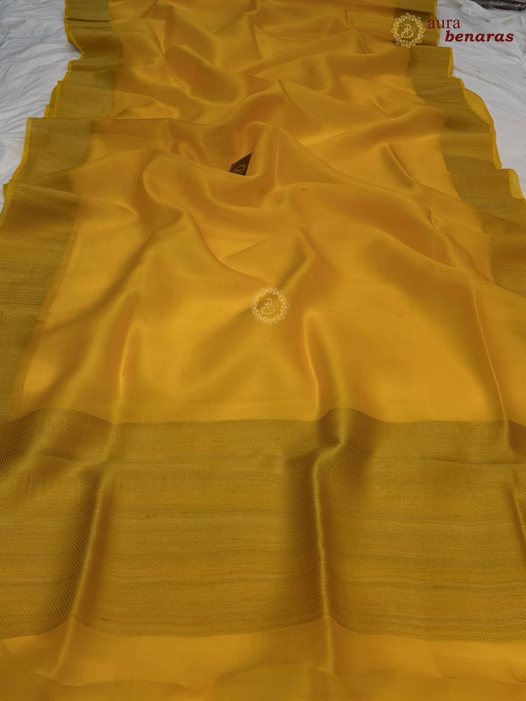 Yellow Kora Silk Saree | Aura Benaras