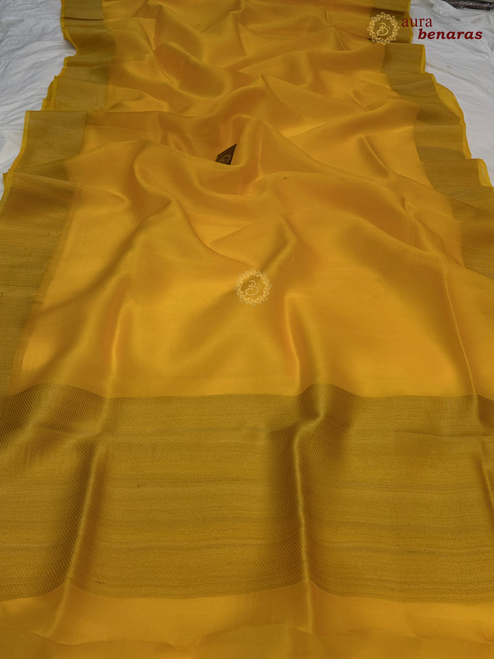 Yellow Kora Silk Saree | Aura Benaras