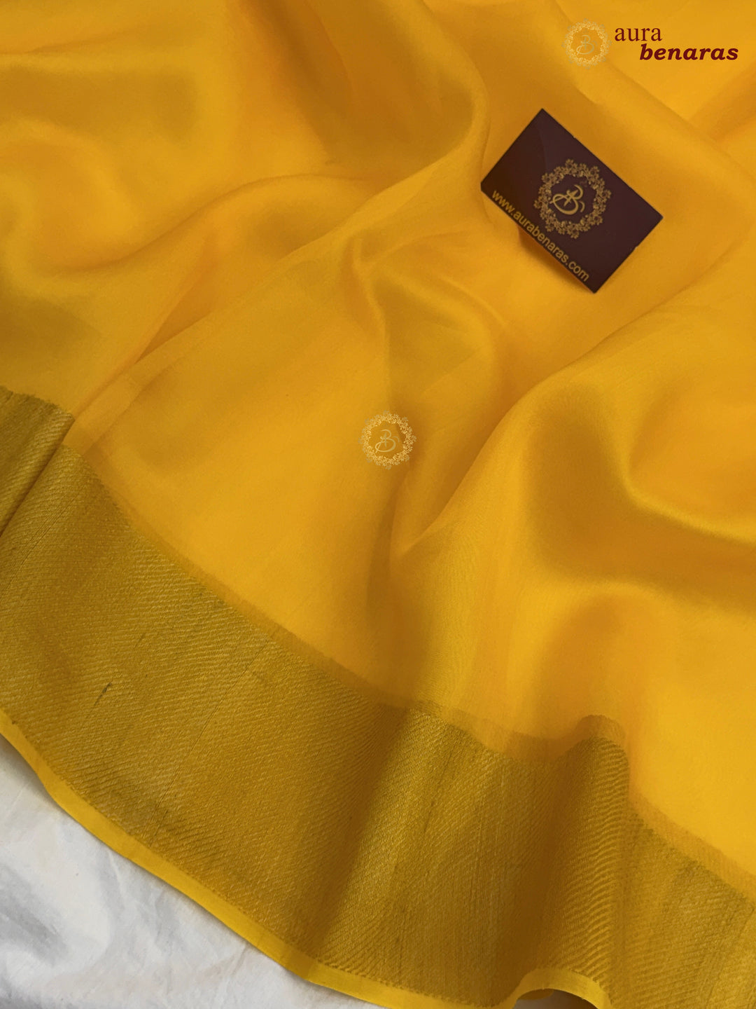 Yellow Kora Silk Saree | Aura Benaras