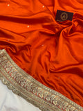 Orange Pure Banarasi Handloom Silk Saree - Aura Benaras