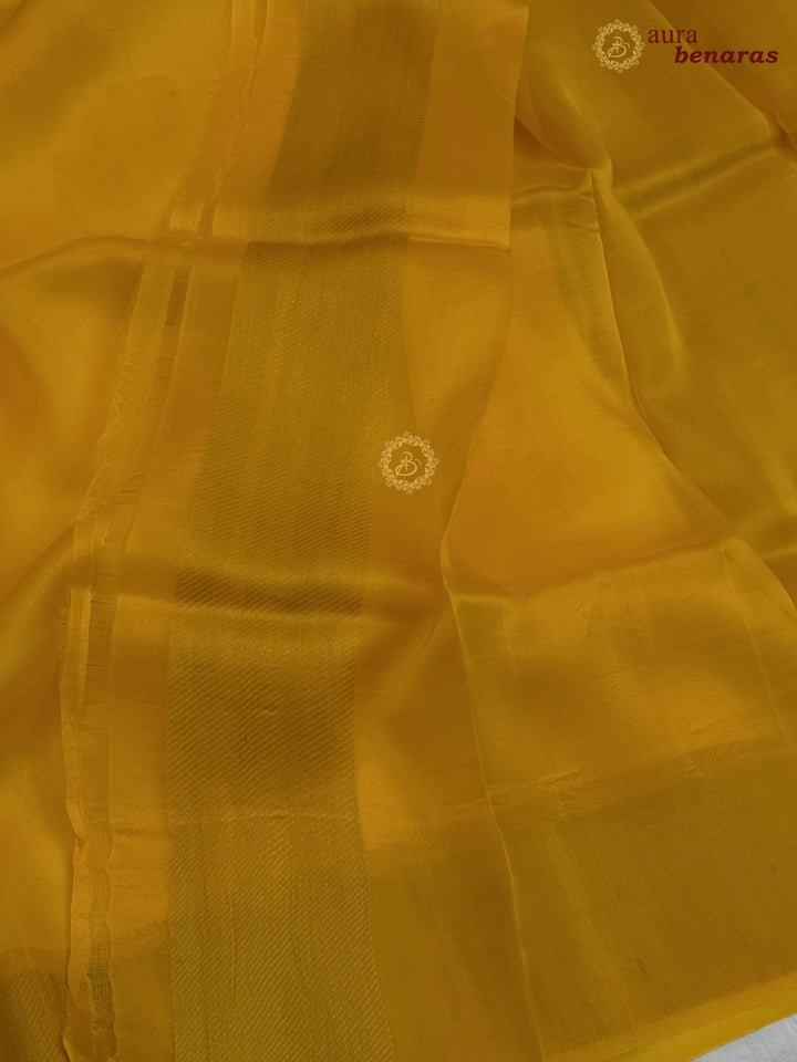 Yellow Kora Silk Saree | Aura Benaras