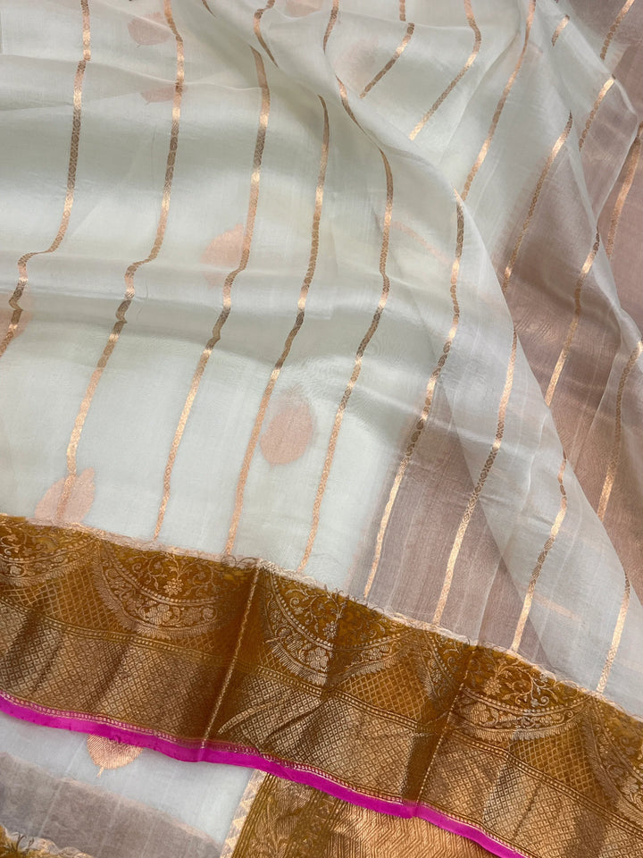 Pani Pista Green Banarasi Handloom Kora Silk Saree