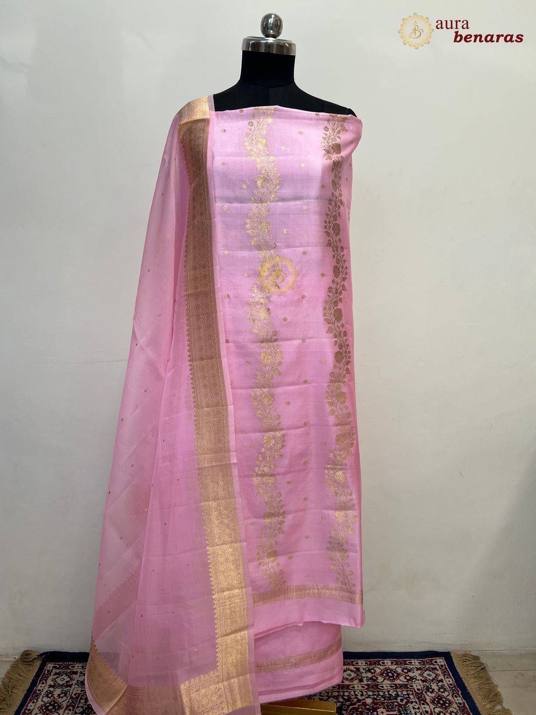Baby Pink Pure Banarasi Silk Unstitched Suit with Kadhwa Work