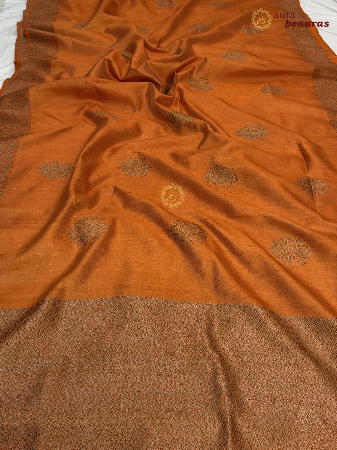 Orange Raw Silk Banarasi Saree – Kadhwa Floral Design