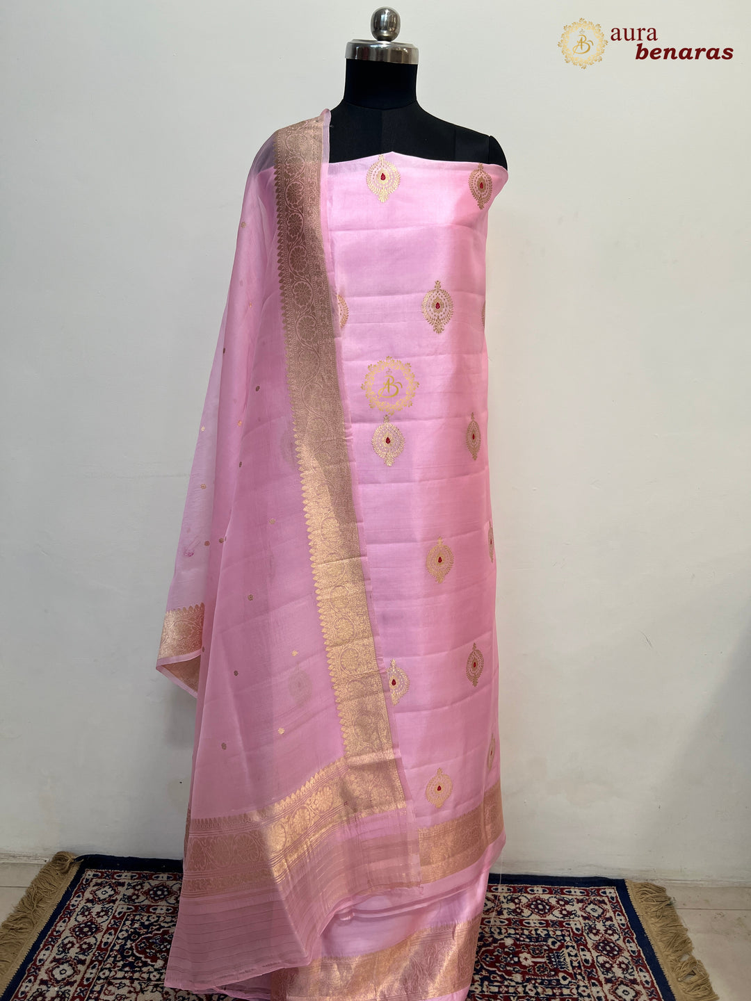 Baby Pink Pure Banarasi Silk Unstitched Suit Kadhwa Work