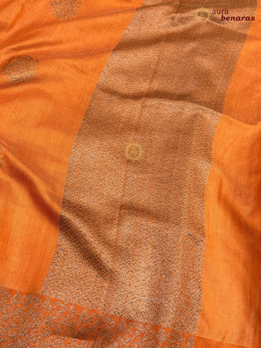 Orange Raw Silk Banarasi Saree – Kadhwa Floral Design
