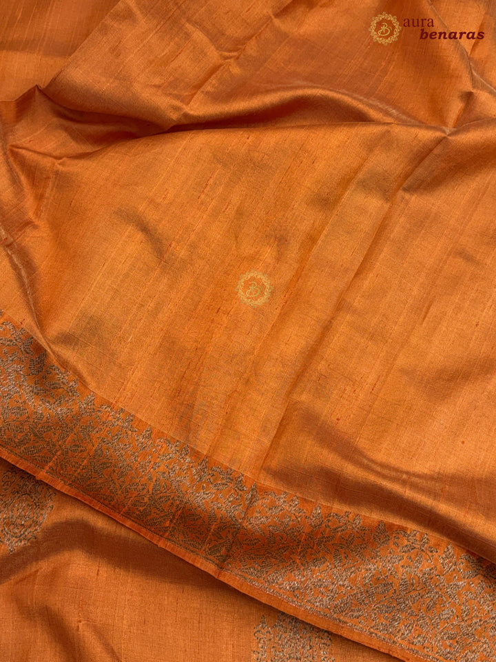 Orange Raw Silk Banarasi Saree – Kadhwa Floral Design