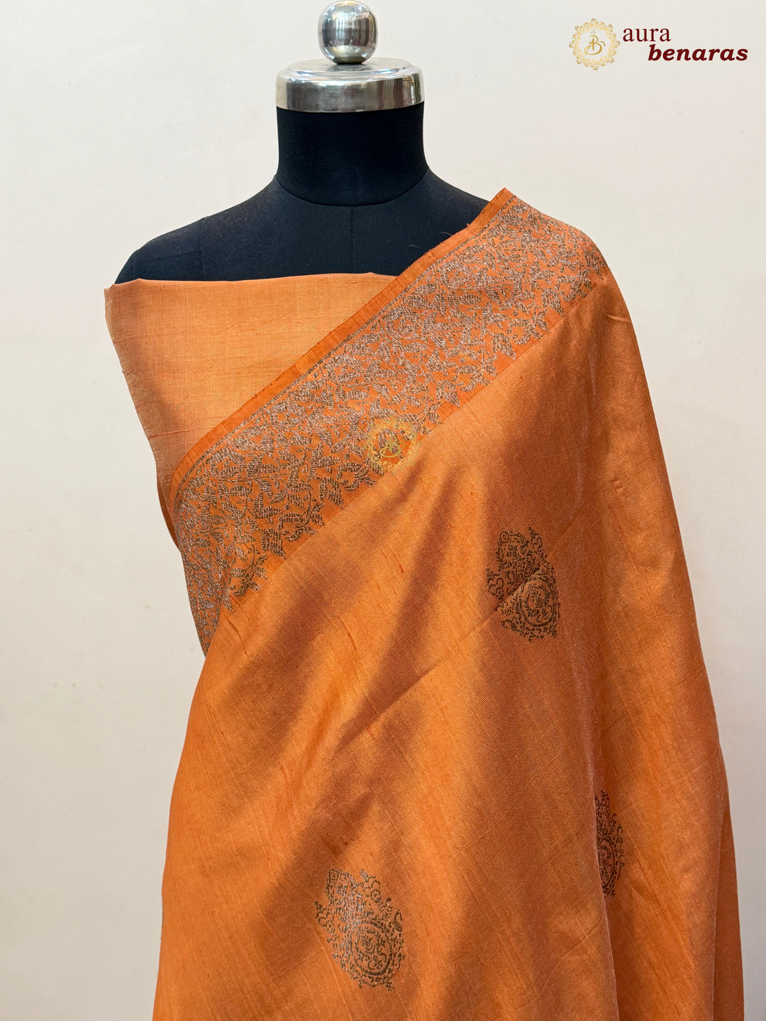 Orange Raw Silk Banarasi Saree – Kadhwa Floral Design