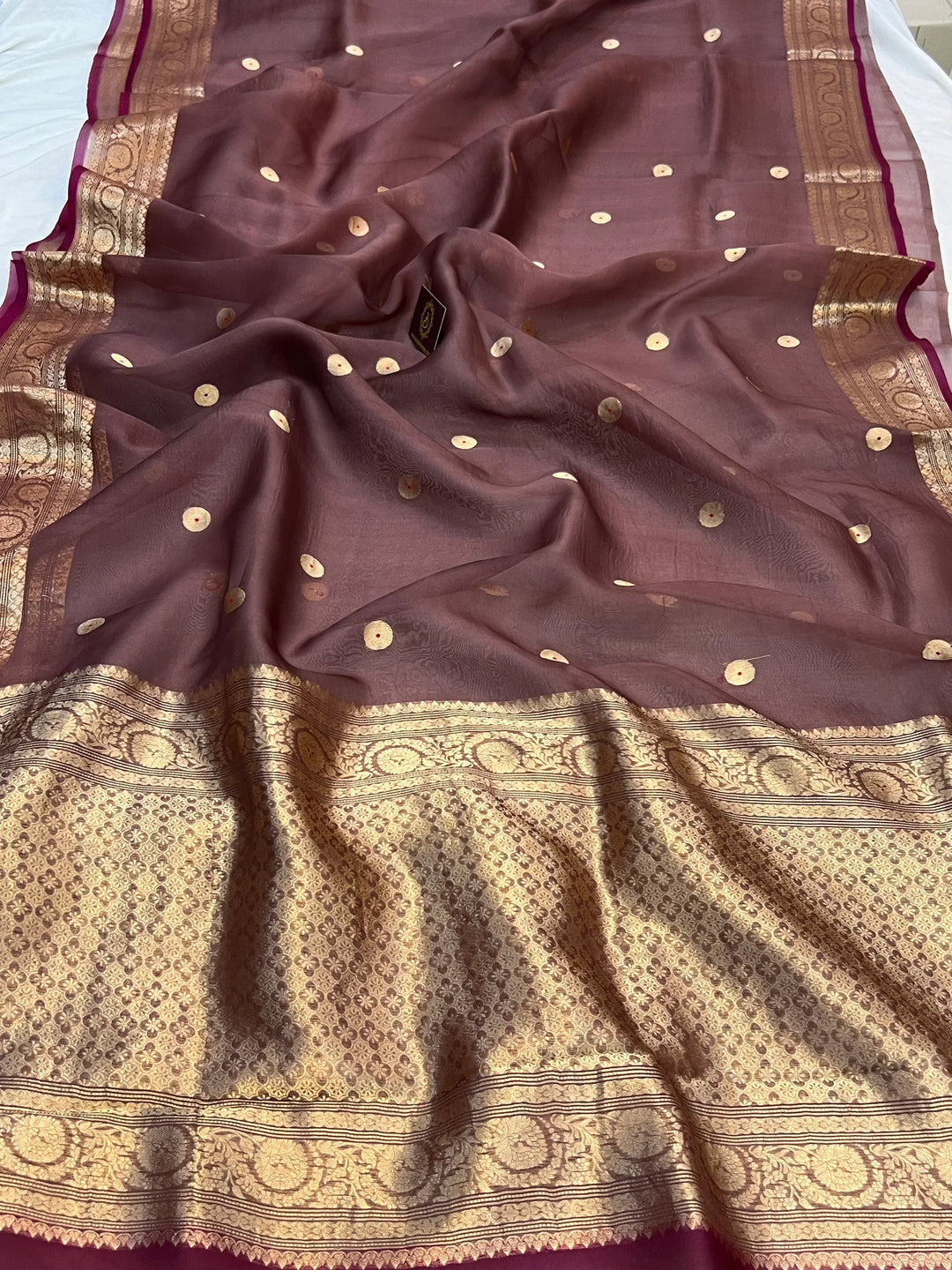 Brown Pure Kora Silk Handloom Banarasi Saree