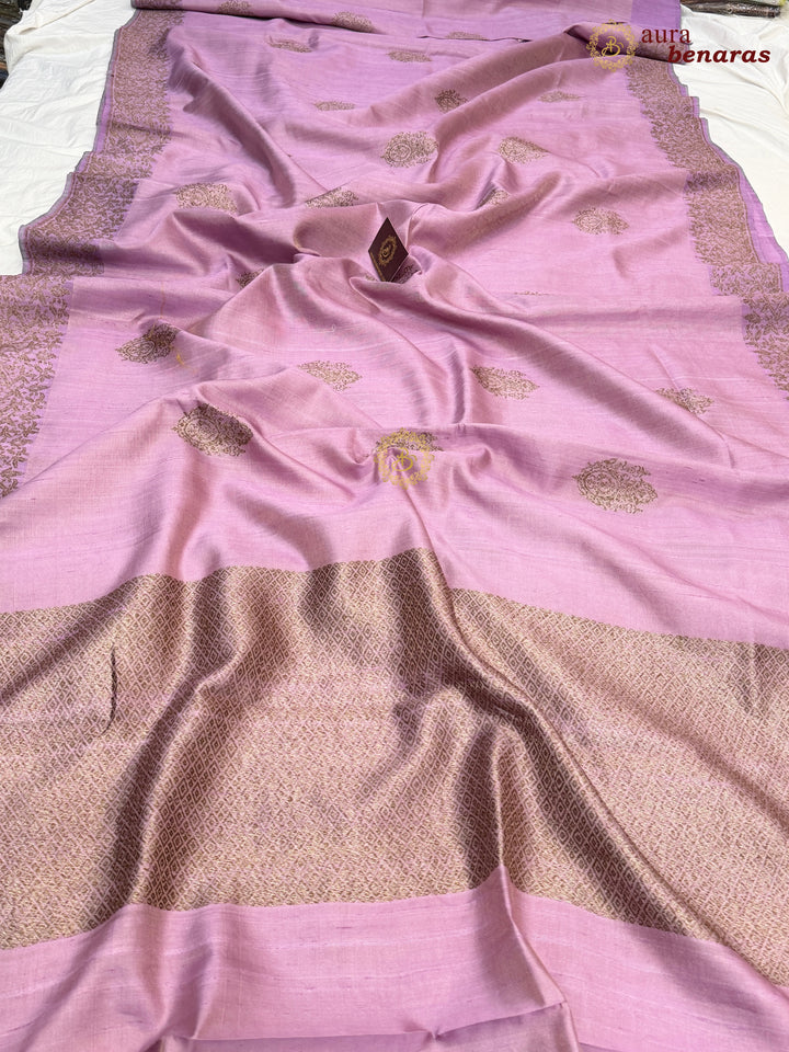 Pastel Lavender Raw Silk Banarasi Saree – Kadhwa Floral Design