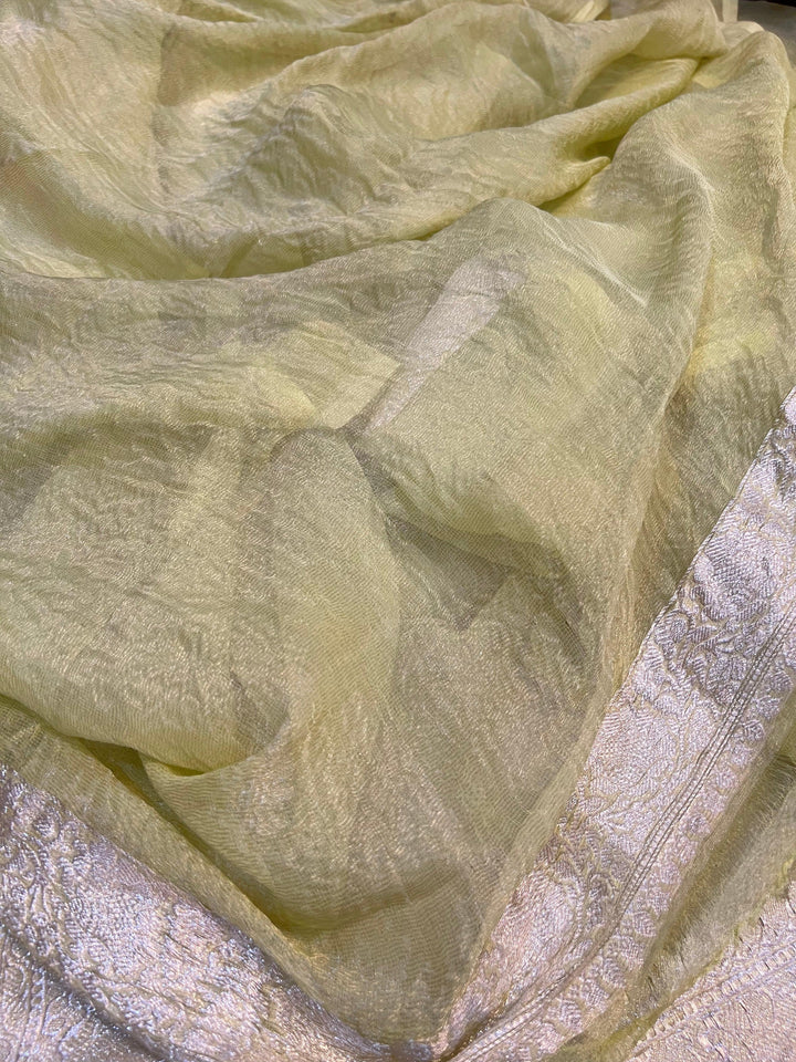 Plain blouse piece with matching silver zari border for Banarasi saree