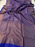Royal Blue Banarasi Handloom Katan Silk Saree - Aura Benaras