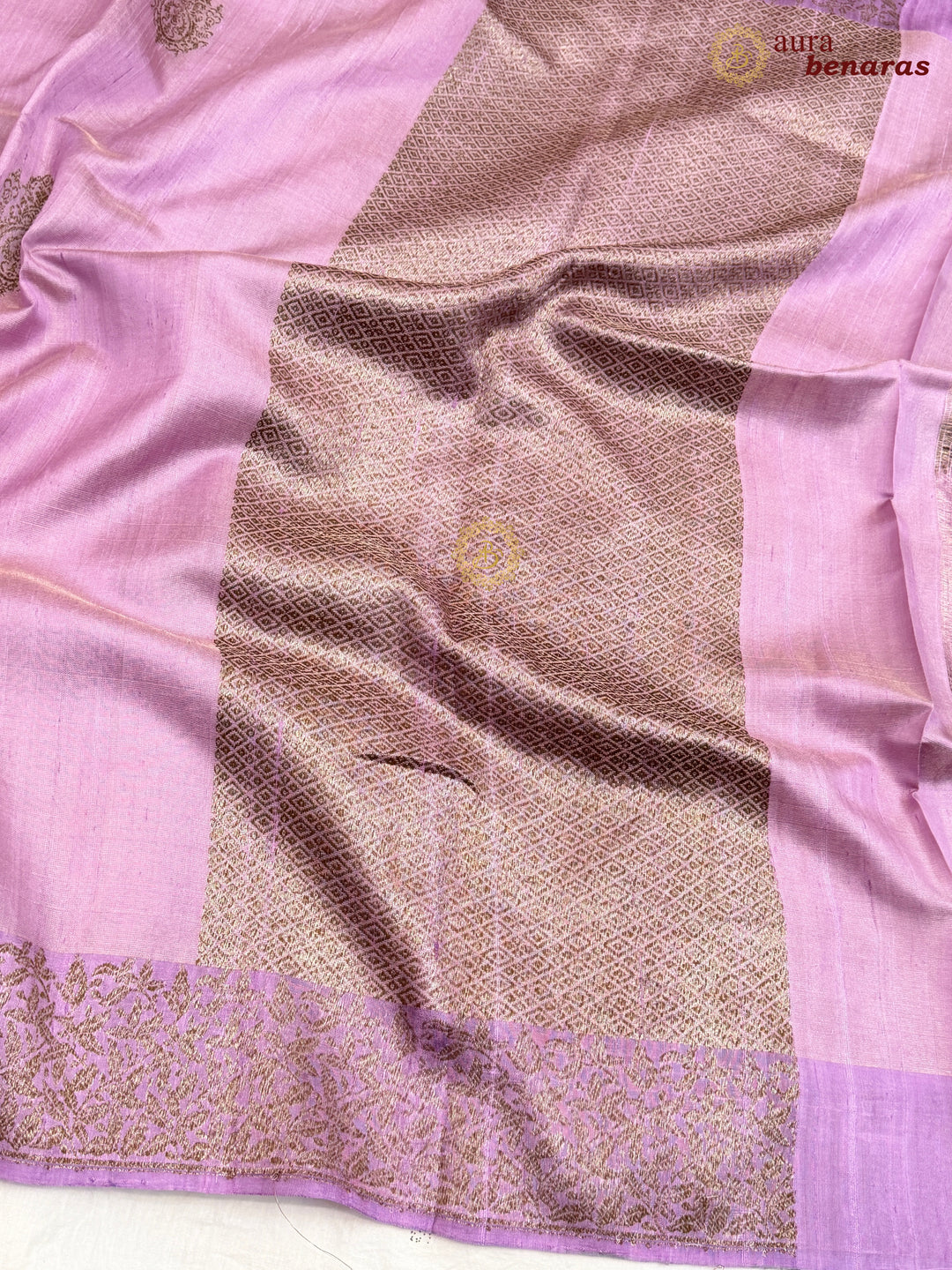 Pastel Lavender Raw Silk Banarasi Saree – Kadhwa Floral Design
