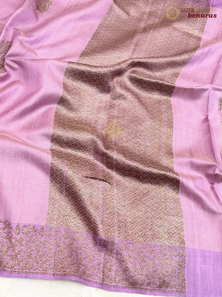 Pastel Lavender Raw Silk Banarasi Saree – Kadhwa Floral Design