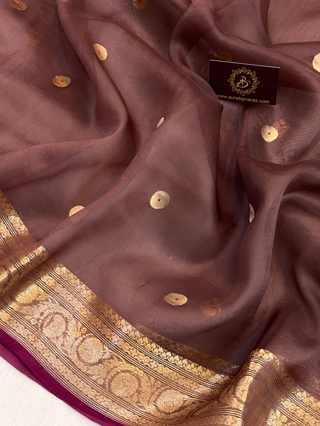 Brown Pure Kora Silk Handloom Banarasi Saree