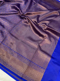 Royal Blue Banarasi Handloom Katan Silk Saree - Aura Benaras