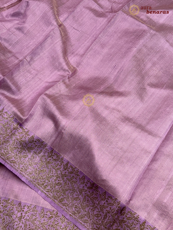 Pastel Lavender Raw Silk Banarasi Saree – Kadhwa Floral Design