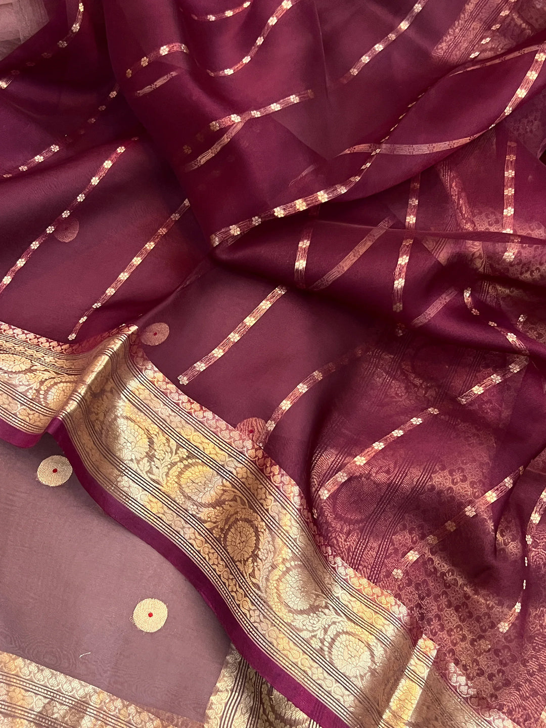 Brown Pure Kora Silk Handloom Banarasi Saree