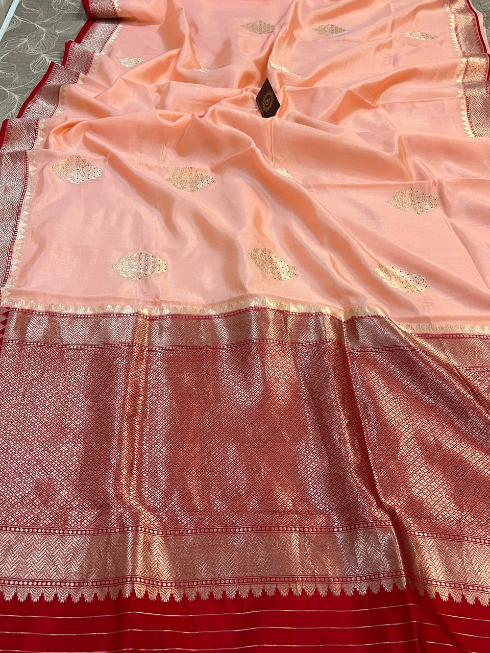Peach Pure Silk Handloom Banarasi Saree