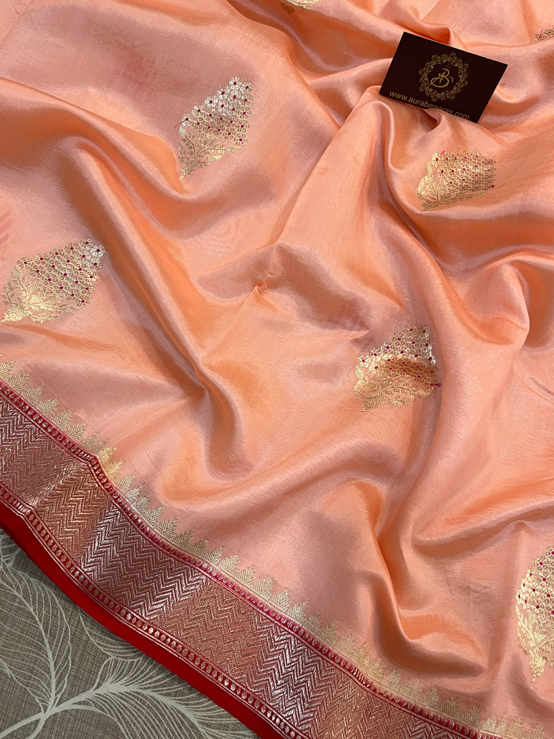 Peach Pure Silk Handloom Banarasi Saree