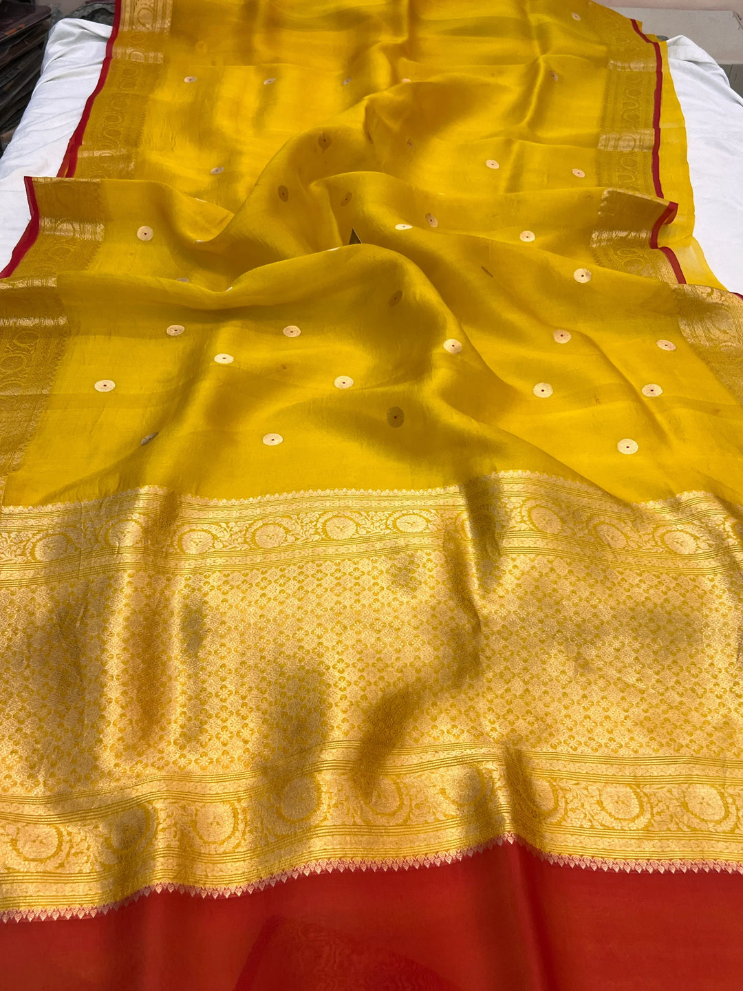 Yellow Pure Kora Silk Handloom Banarasi Saree