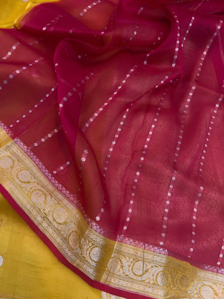 Yellow Pure Kora Silk Handloom Banarasi Saree