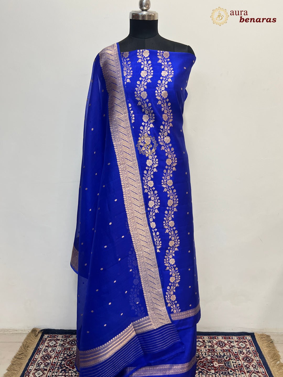 Royal Blue Pure Banarasi Silk Unstitched Suit with Kadhwa Work