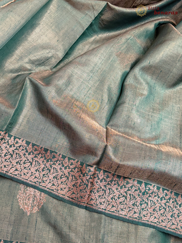 Bottle Green Raw Silk Banarasi Saree – Kadhwa Floral Design