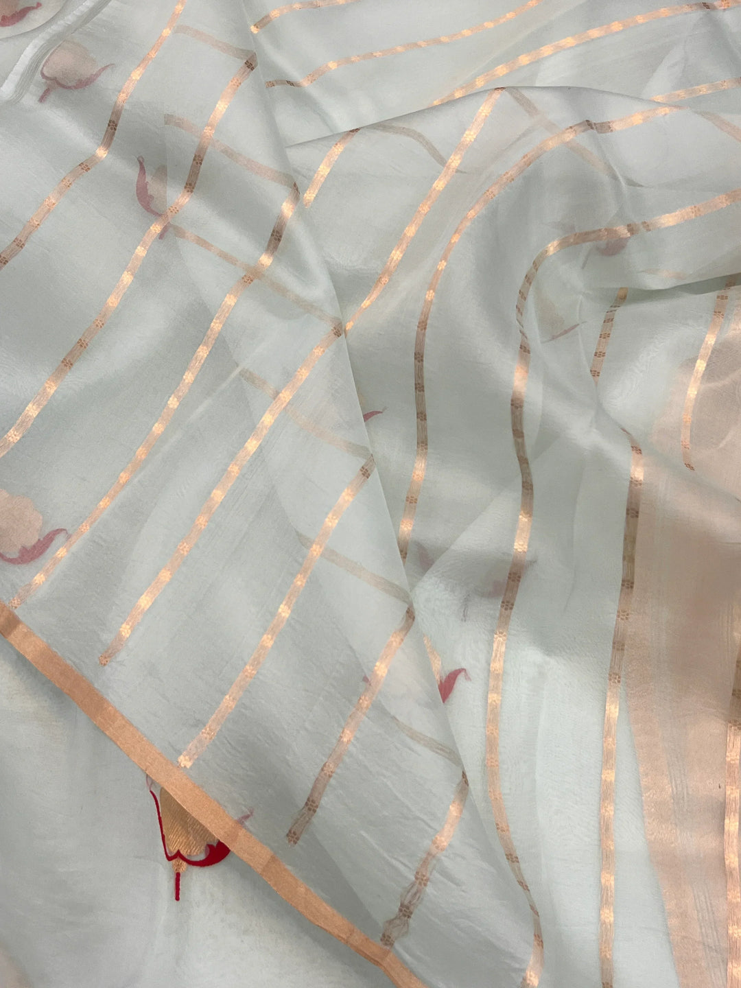Teal Blue Pure Kora Silk Handloom Banarasi Saree