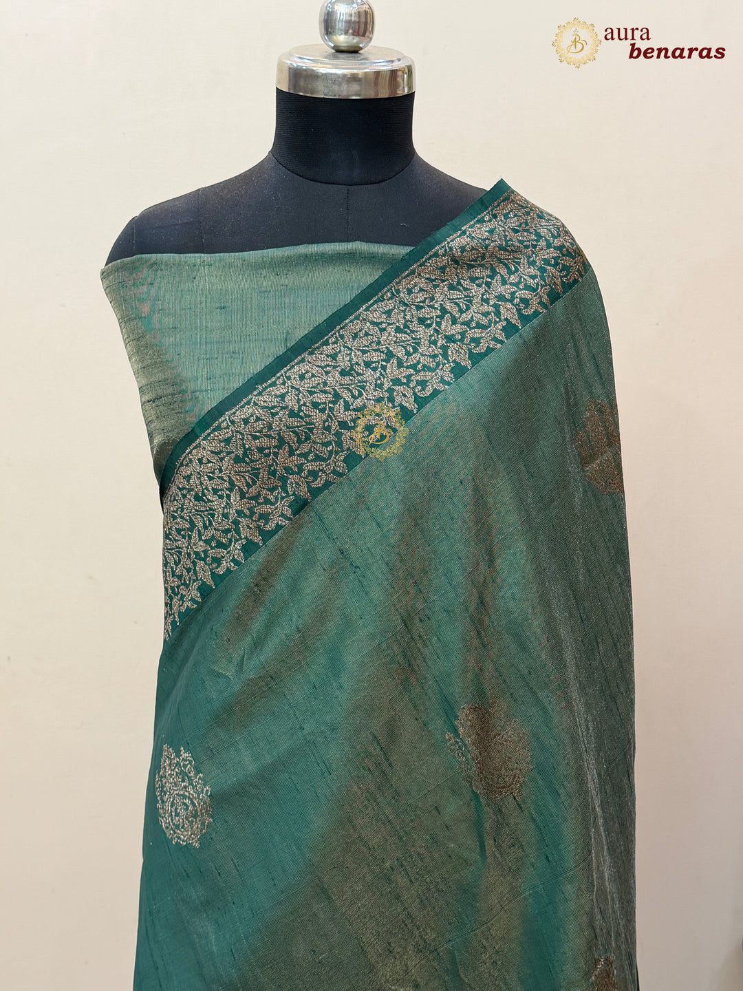 Bottle Green Raw Silk Banarasi Saree – Kadhwa Floral Design