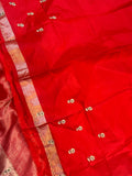 Red Pure Banarasi Handloom Katan Silk Saree - Aura Benaras