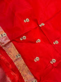 Red Pure Banarasi Handloom Katan Silk Saree - Aura Benaras