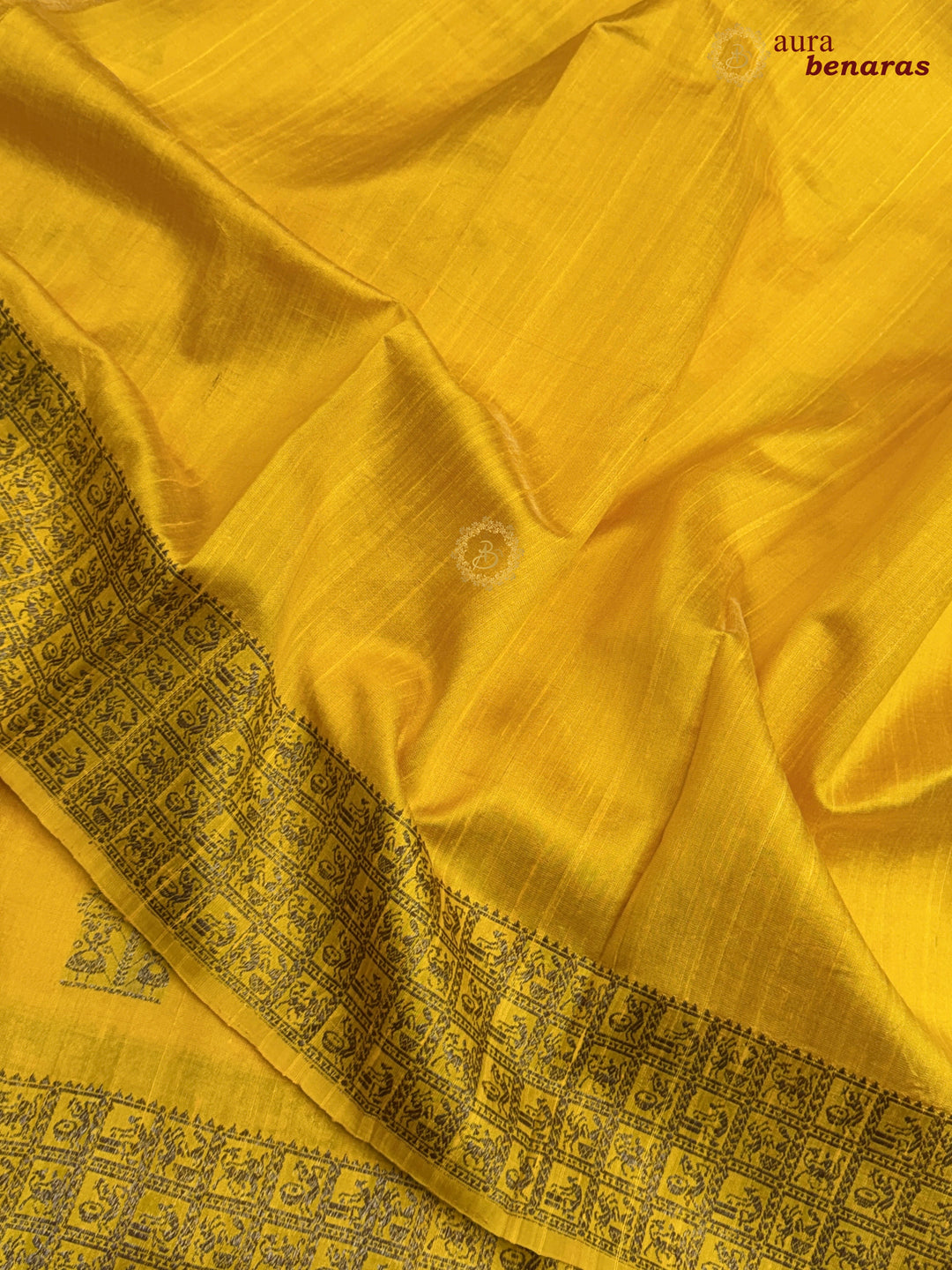 Yellow Raw Silk Banarasi Saree – Kadhwa Floral Design