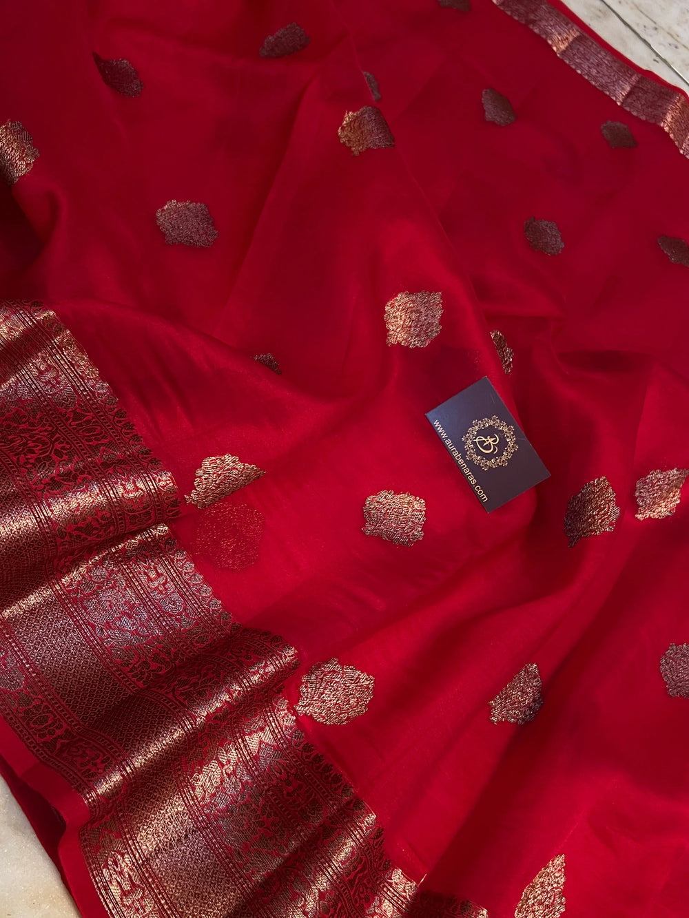Red Kora Silk Handloom Banarasi Saree with Kadhwa Motifs