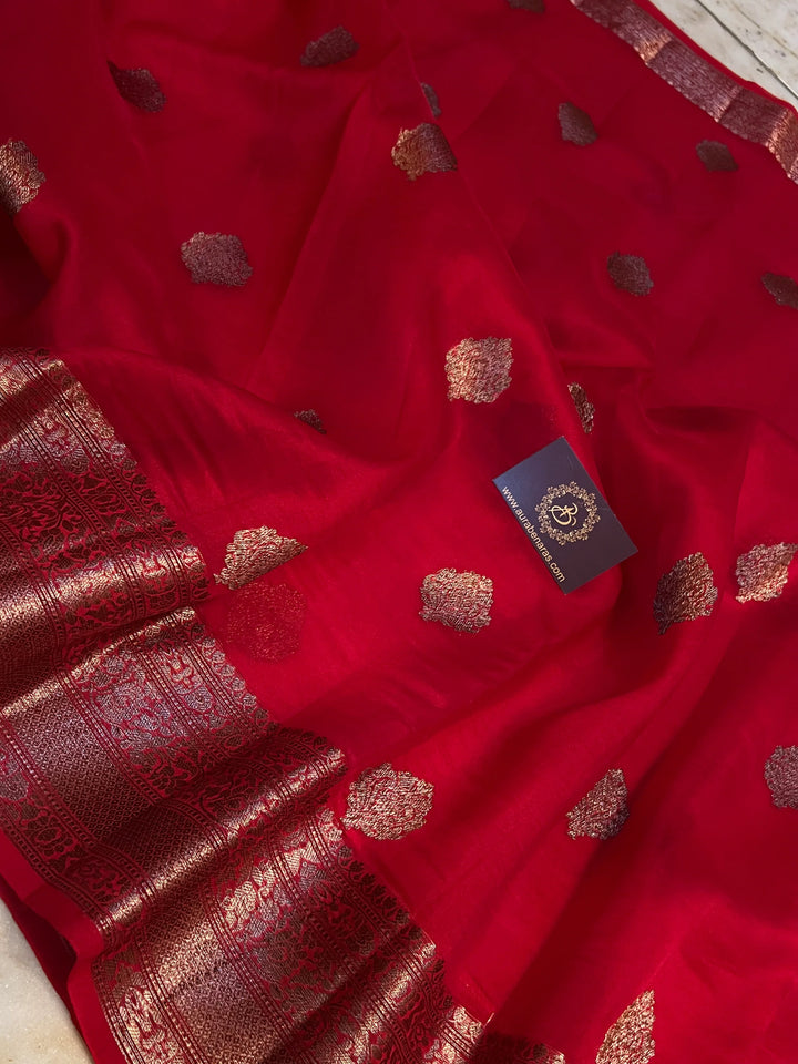 Red Kora Silk Handloom Banarasi Saree with Kadhwa Motifs