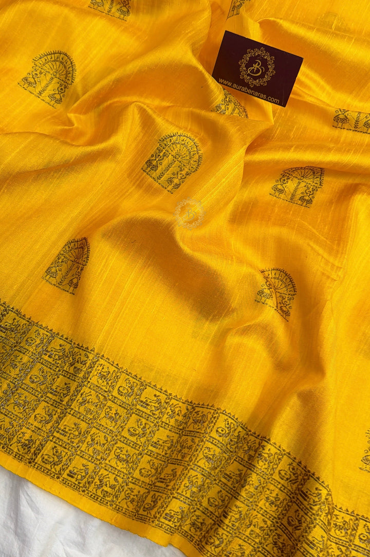 Yellow Pure Raw Silk Handloom Banarasi Saree