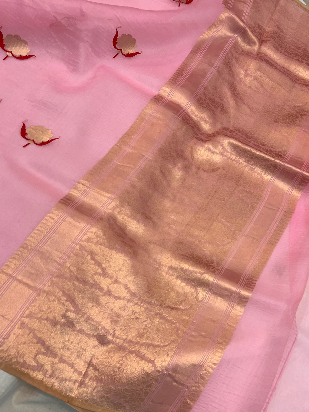 Baby Pink Pure Kora Silk Handloom Banarasi Saree